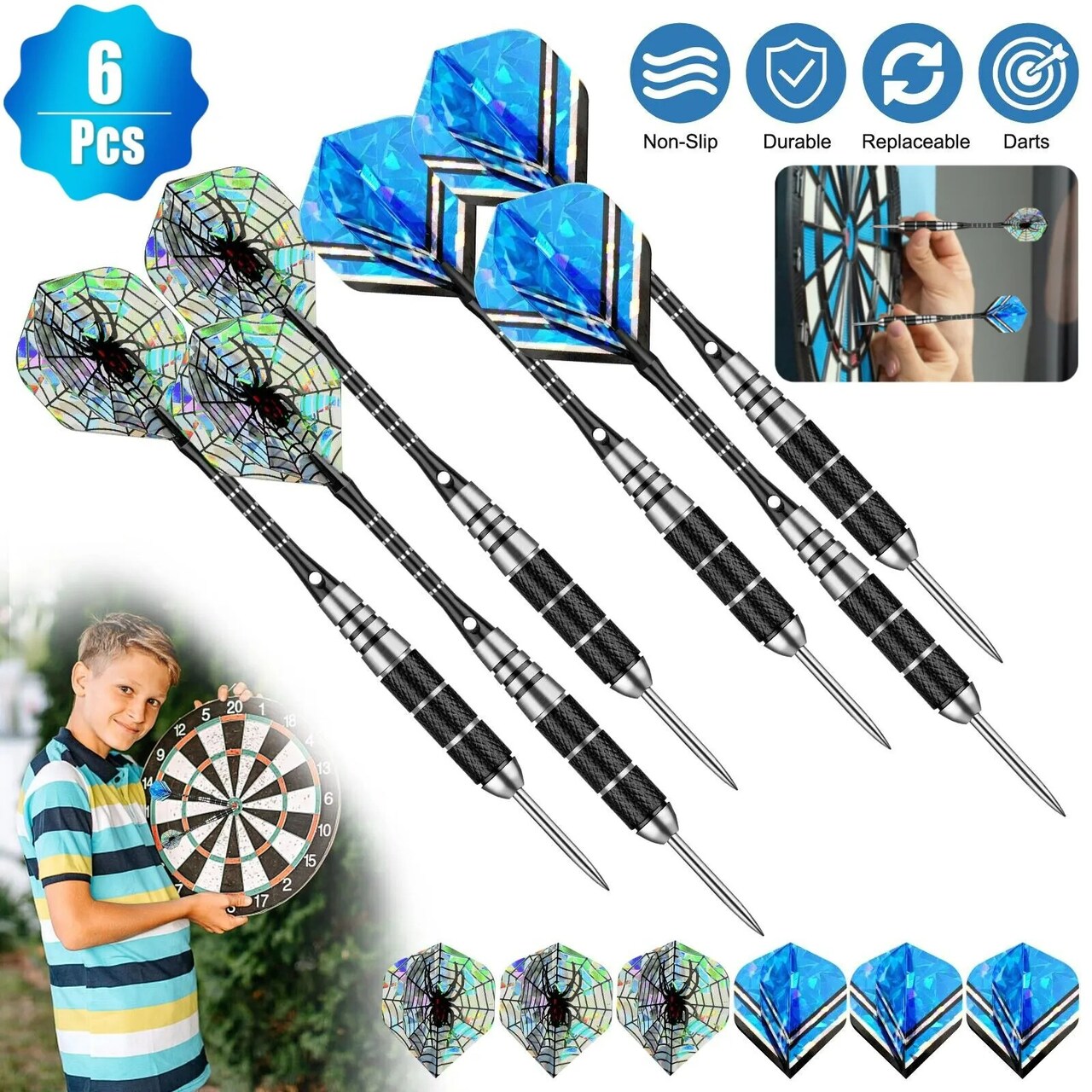 2 Sets(6Pcs) of Steel Tip Darts 22g Professional Dart Set Aluminium Dart Flights